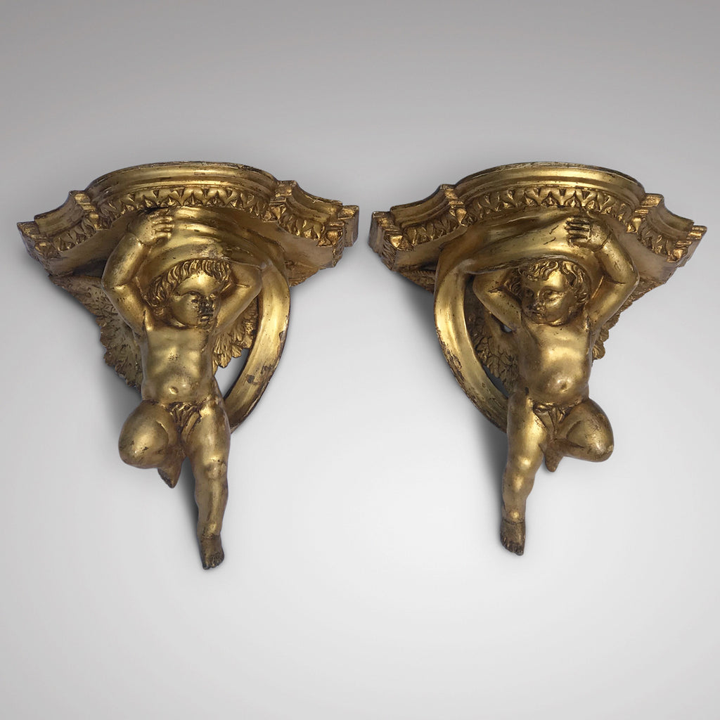 Pair of 19th Century Italian Carved Limewood & Gilt Wall Brackets - Main View - 1