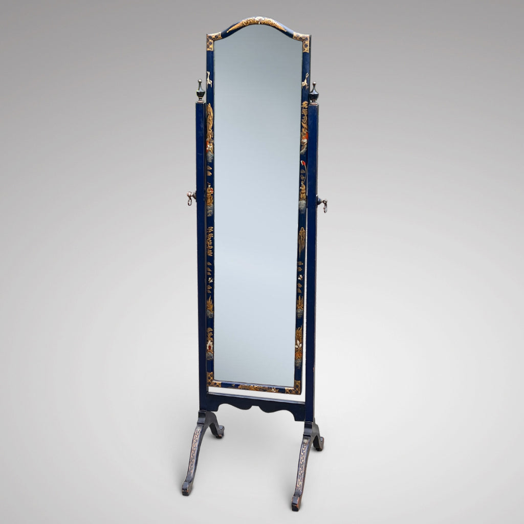 Blue Lacquer Chinoiserie Cheval Mirror - Main View - 1