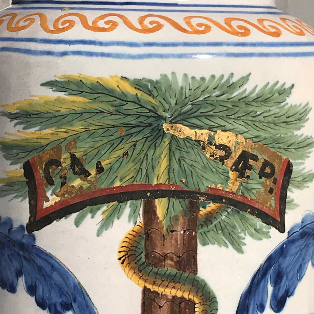 Large 18th Century Italian Tin Glazed Dry Drug Jar - Detail View - 4