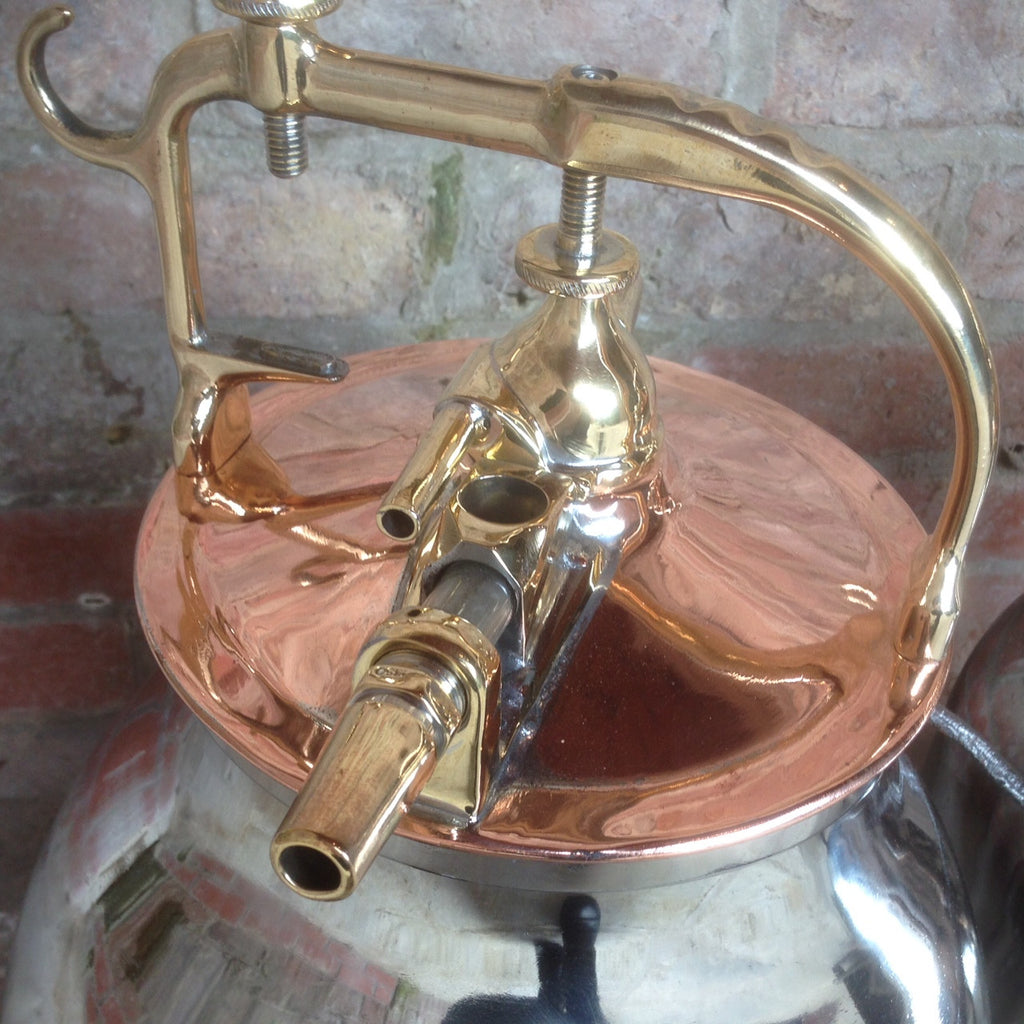 Pair of Polished Steel, Copper & Brass Milk Buckets - View of lid - 5